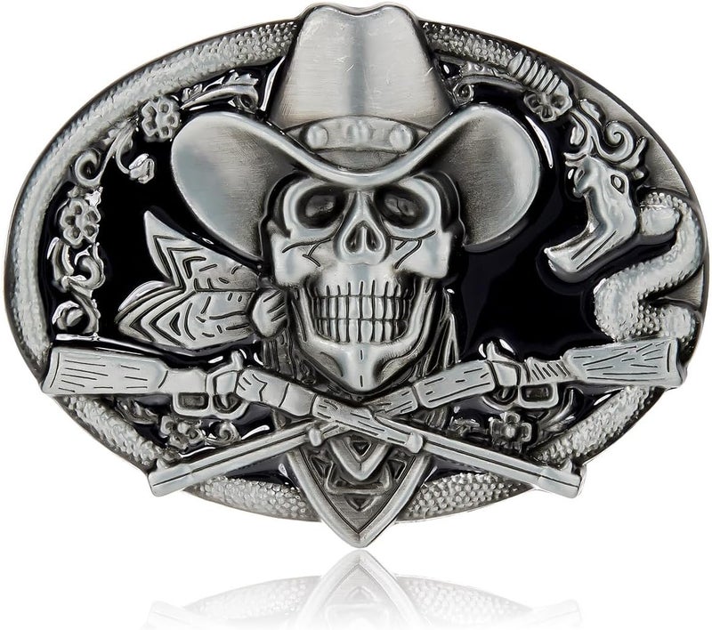 YOQUCOL Ghost Skeleton Skull Belt Buckle for Men American Native Western Cowboy Belt Buckle - Image 1